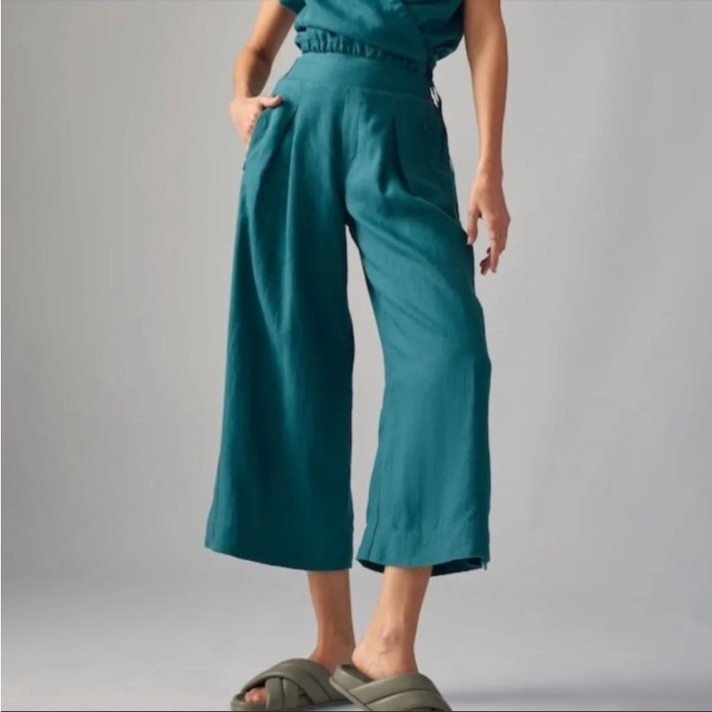 Wrap blouse and linen cropped flows pants perfect for a beach vacation!